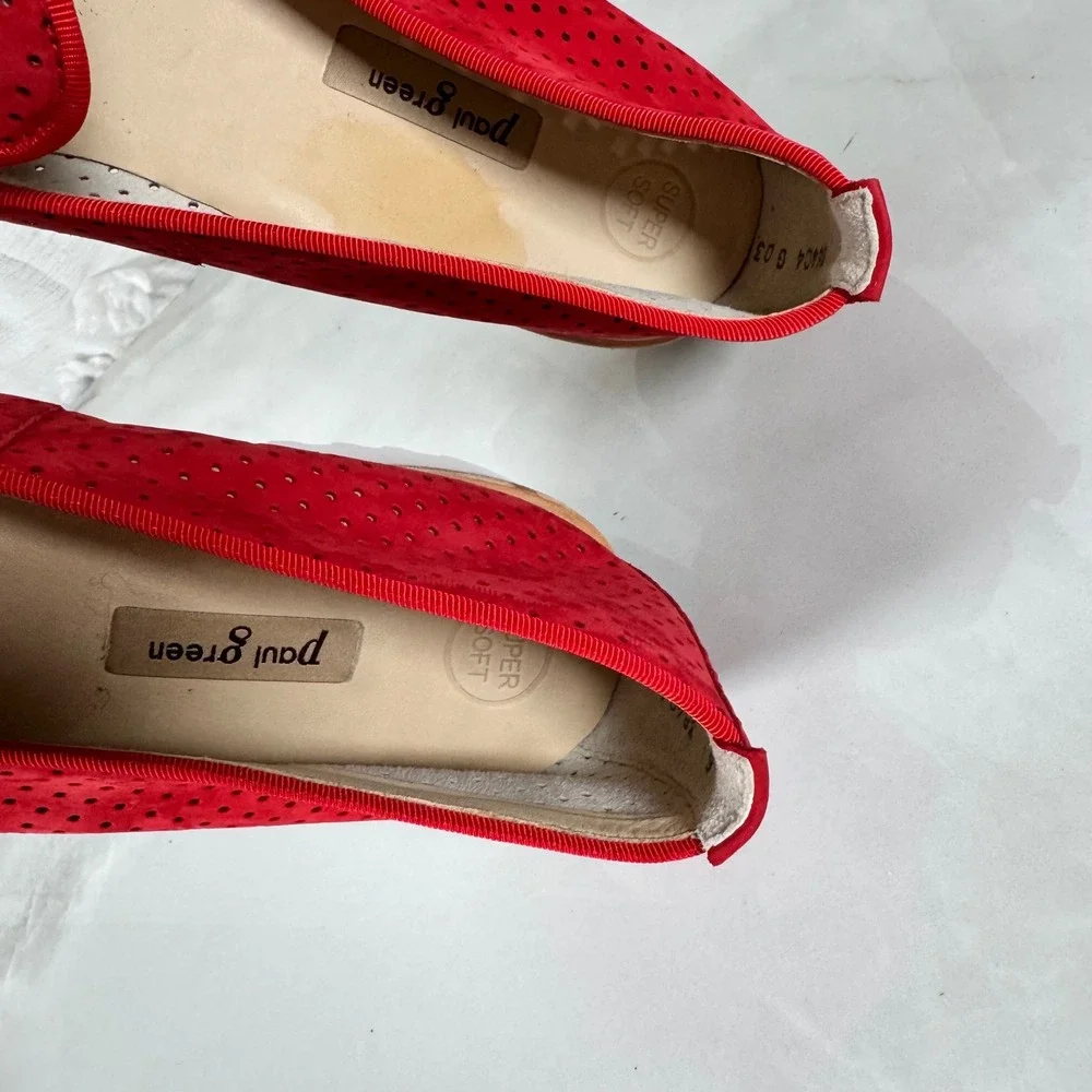 Paul Green Cailey Red Perforated Leather Loafers‎ Slip On Comfort Casual Size 6